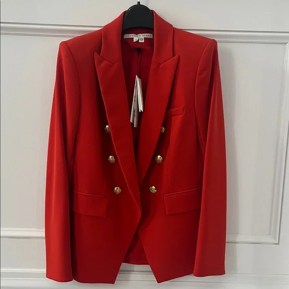 Veronica Beard Miller Dickey Jacket Blazer Flame Red with Gold Buttons - Picture 6 of 12
